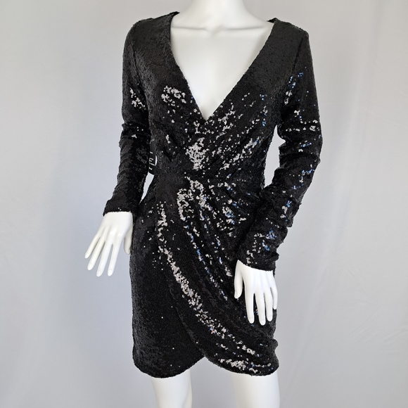 Charlotte Russe Dresses & Skirts - Charlotte Russe Black Sequined Faux Wrap Mini Dress